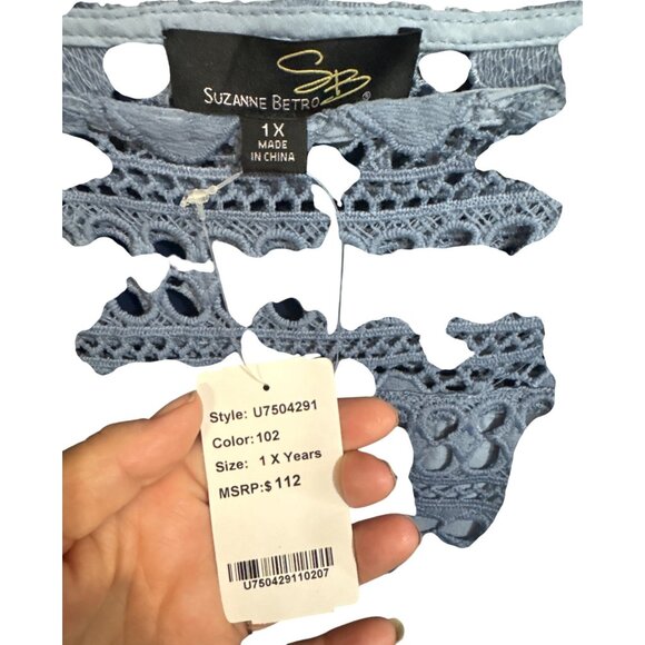 Suzanne Betro Womens NWT 1X Crochet Lace Top Maxi Dress Light Blue & Gray - Picture 3 of 4